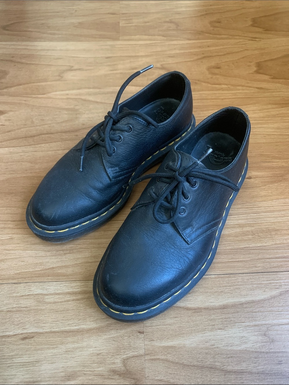 Black Lace-Up Women's Oxford with Yellow Stitching - Dr. Martens